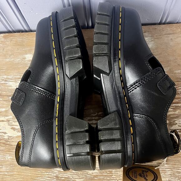 New Dr Doc Marten Audrick T Bar Shoes Womens 7 Black Leather Mary Jane Platform - Picture 12 of 16